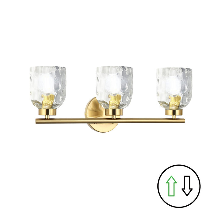 Vallora Three Light Vanity in Aged Brass - available from The Lighting Shoppe, trusted by Canadian homeowners