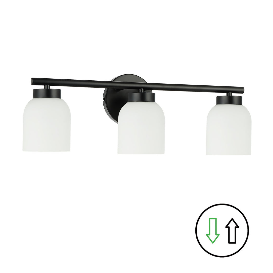 Vonda Three Light Vanity in Matte Black - available from The Lighting Shoppe, trusted by Canadian homeowners