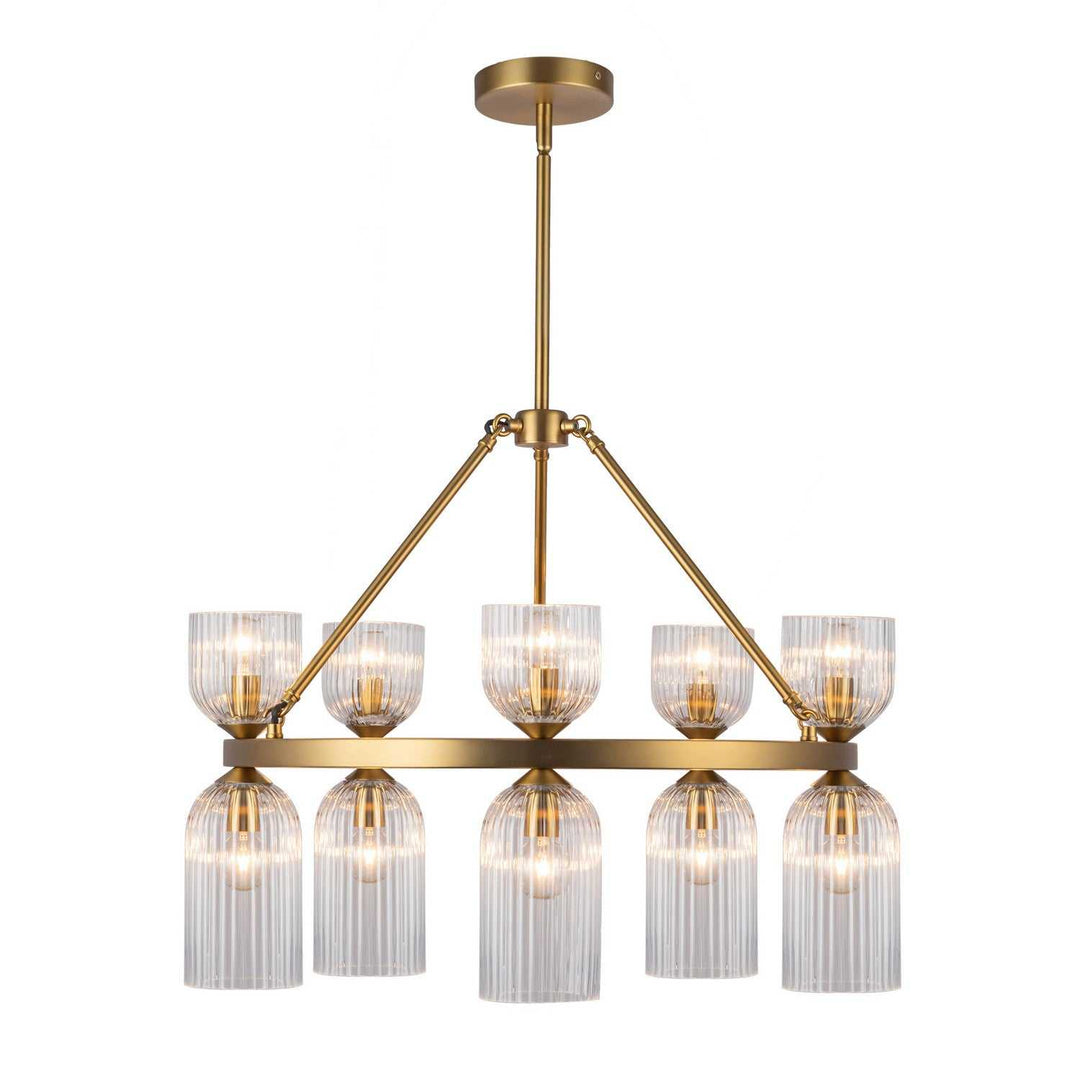 Alora Canada - CH442626BGCR - Ten Light Chandelier - Nelly - Brushed Gold/Clear Ribbed Glass