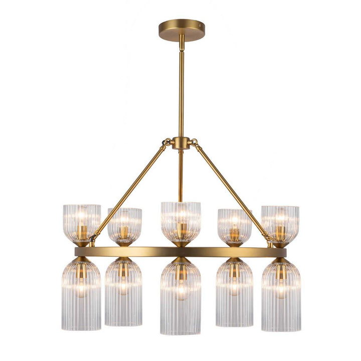 Alora Canada - CH442626BGCR - Ten Light Chandelier - Nelly - Brushed Gold/Clear Ribbed Glass