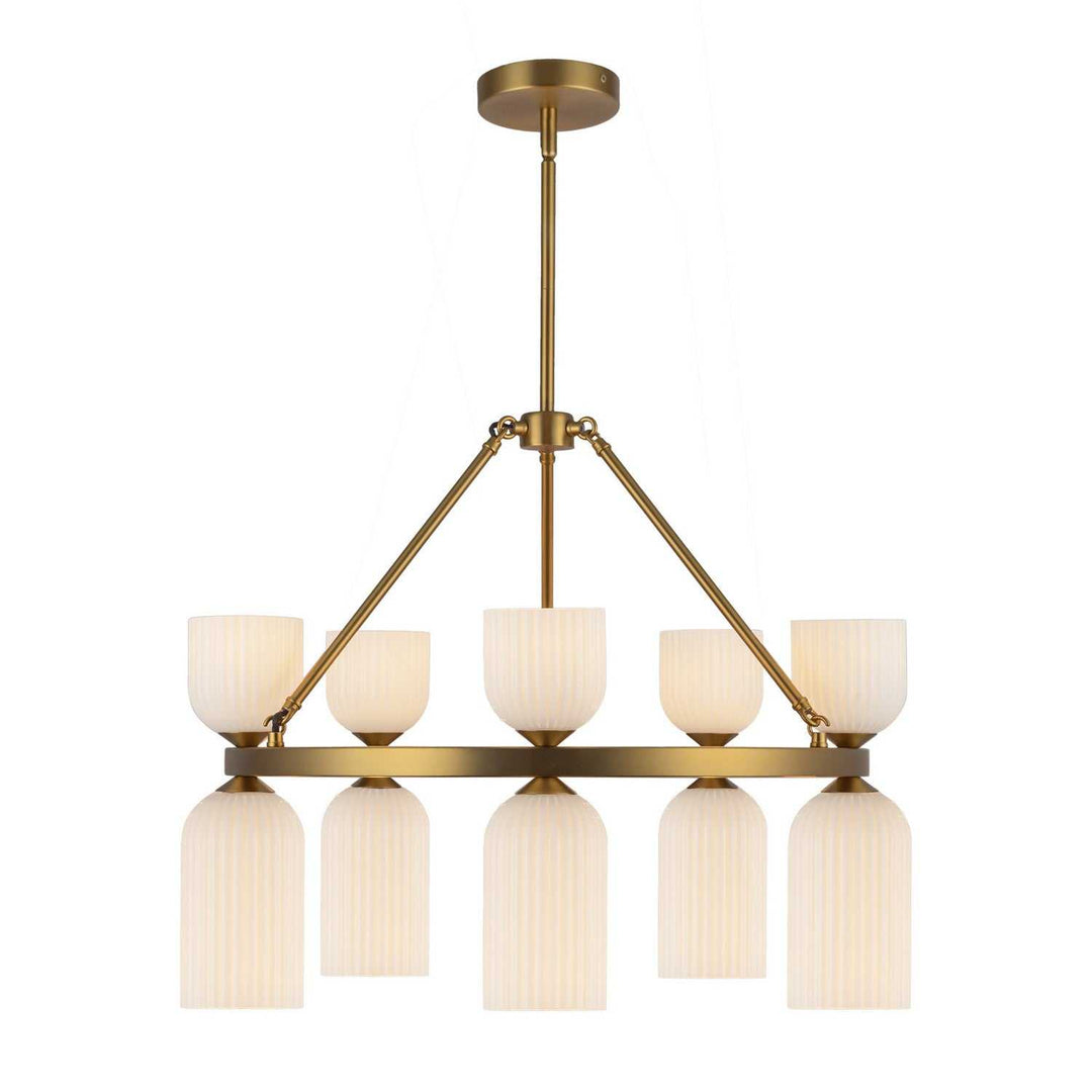 Alora Canada - CH442626BGGR - Ten Light Chandelier - Nelly - Brushed Gold/Glossy Ribbed Opal Glass