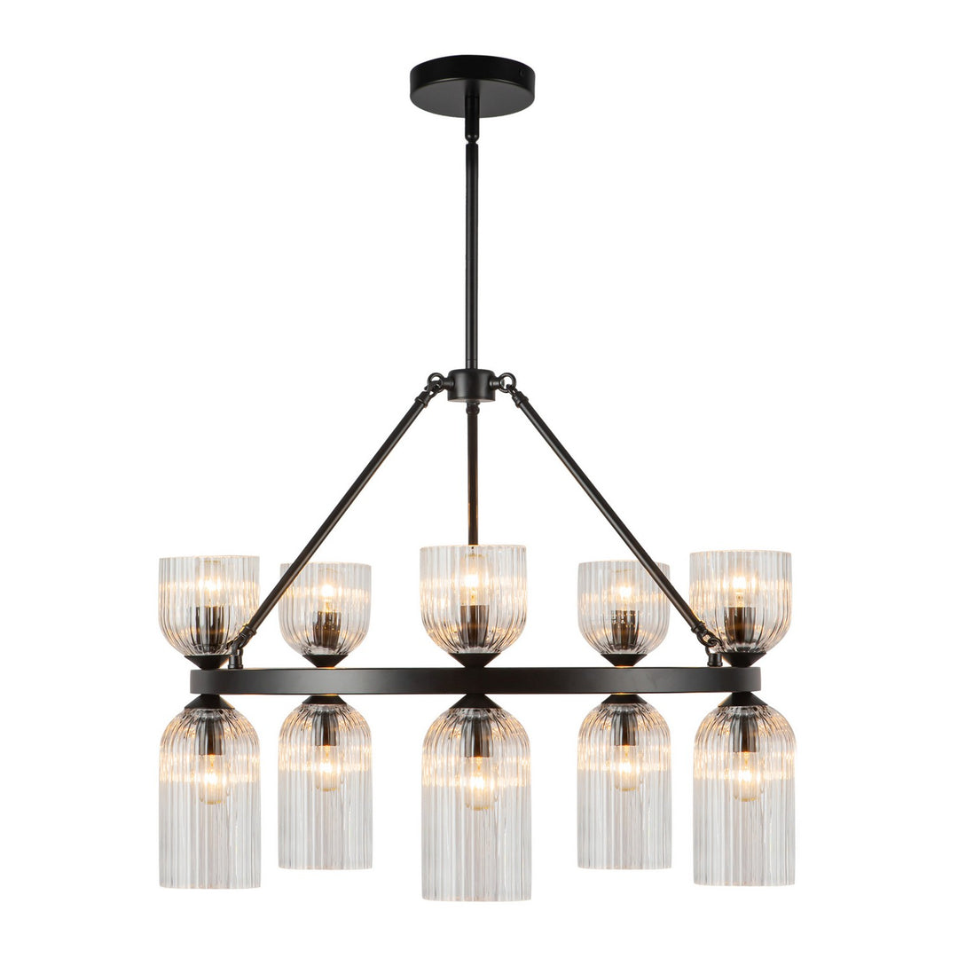 Alora Canada - CH442626MBCR - Ten Light Chandelier - Nelly - Matte Black/Clear Ribbed Glass