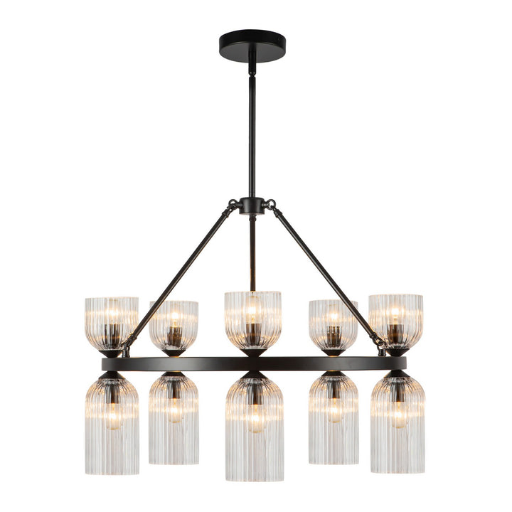 Alora Canada - CH442626MBCR - Ten Light Chandelier - Nelly - Matte Black/Clear Ribbed Glass