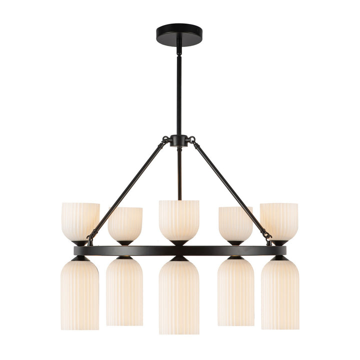 Alora Canada - CH442626MBGR - Ten Light Chandelier - Nelly - Matte Black/Glossy Ribbed Opal Glass