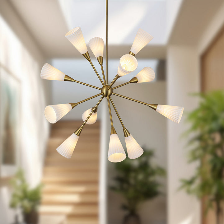 Alora Canada - CH462039BGGR - 12 Light Chandelier - Cosmo - Brushed Gold/Glossy Ribbed Opal Glass