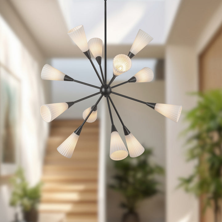 Alora Canada - CH462039MBGR - 12 Light Chandelier - Cosmo - Matte Black/Glossy Ribbed Opal Glass