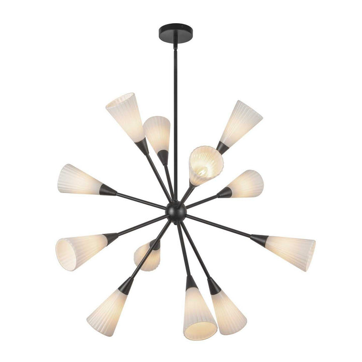 Alora Canada - CH462039MBGR - 12 Light Chandelier - Cosmo - Matte Black/Glossy Ribbed Opal Glass