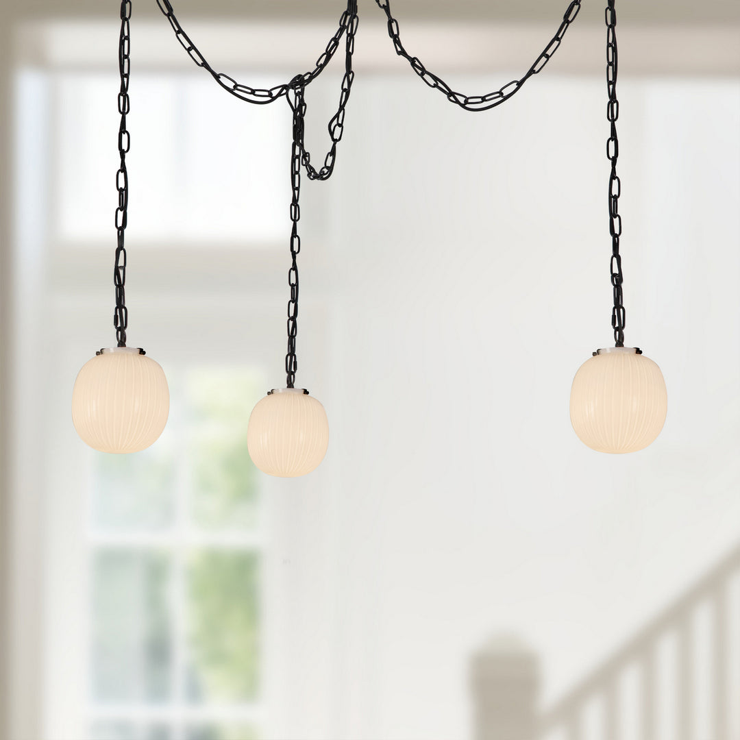 Alora Canada - MP579707MBGR - Three Light Pendant - Cherise - Matte Black/Glossy Ribbed Opal Glass