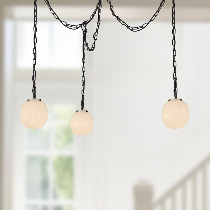 Alora Canada - MP579707MBGR - Three Light Pendant - Cherise - Matte Black/Glossy Ribbed Opal Glass