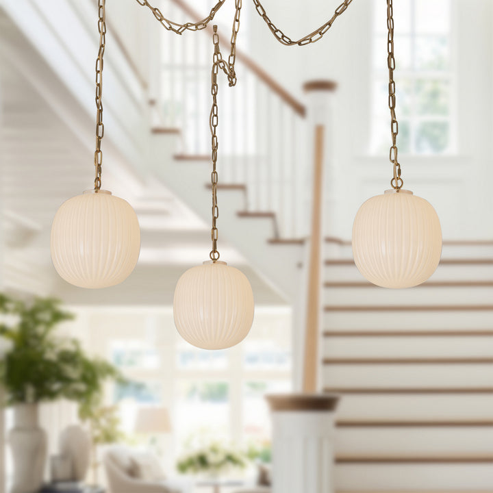 Alora Canada - MP579712BGGR - Three Light Pendant - Cherise - Brushed Gold/Glossy Ribbed Opal Glass