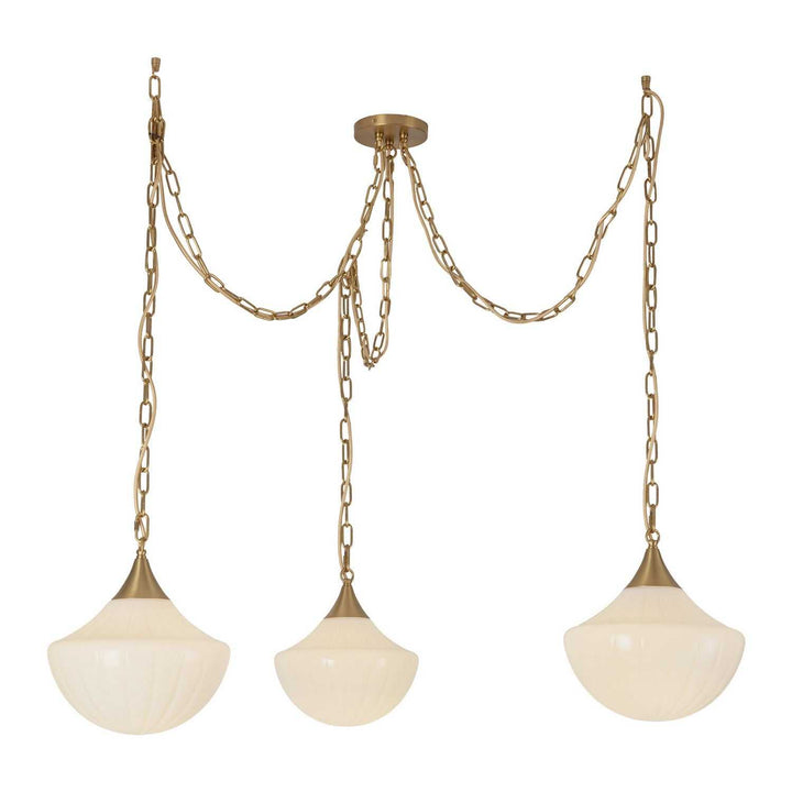 Alora Canada - MP651312BGGR - Three Light Pendant - Farrah - Brushed Gold/Glossy Ribbed Opal Glass