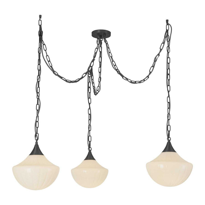 Alora Canada - MP651312MBGR - Three Light Pendant - Farrah - Matte Black/Glossy Ribbed Opal Glass