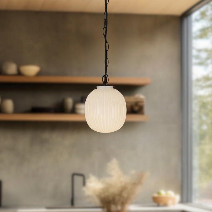 Alora Canada - PD579107MBGR - One Light Pendant - Cherise - Matte Black/Glossy Ribbed Opal Glass
