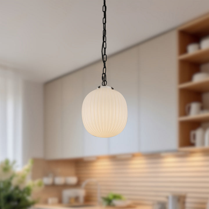 Alora Canada - PD579112MBGR - One Light Pendant - Cherise - Matte Black/Glossy Ribbed Opal Glass