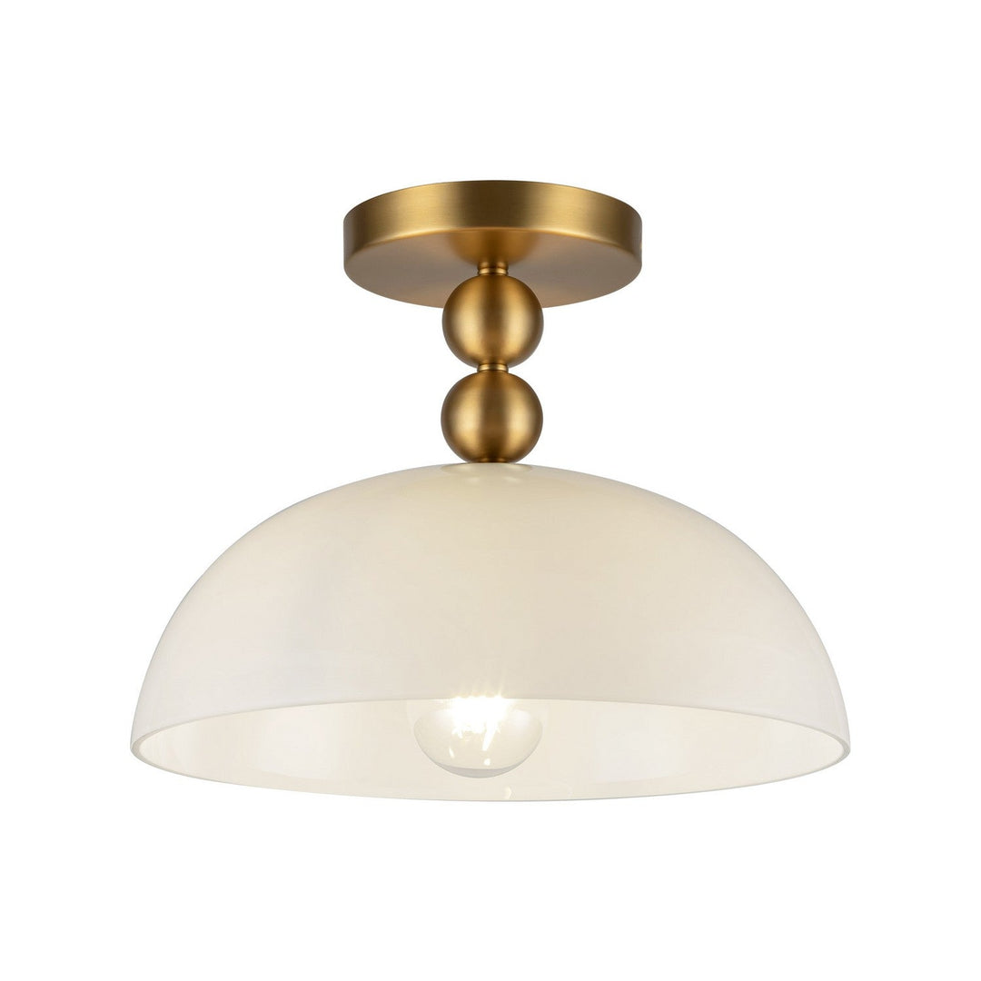 Paisley One Light Semi-Flush Mount in Brushed Gold/Glossy Opal Glass Alora Canada