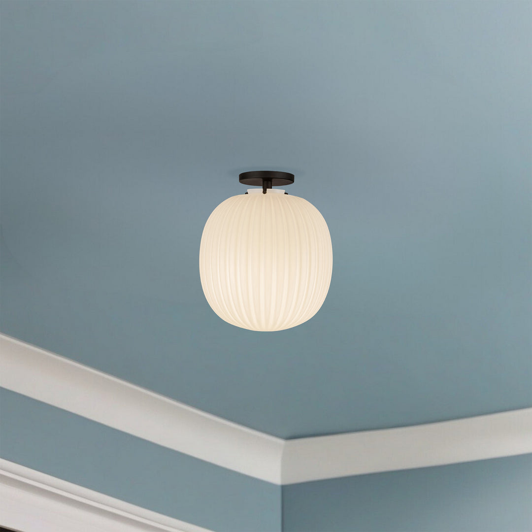 Alora Canada - SF579112MBGR - One Light Semi-Flush Mount - Cherise - Matte Black/Glossy Ribbed Opal Glass