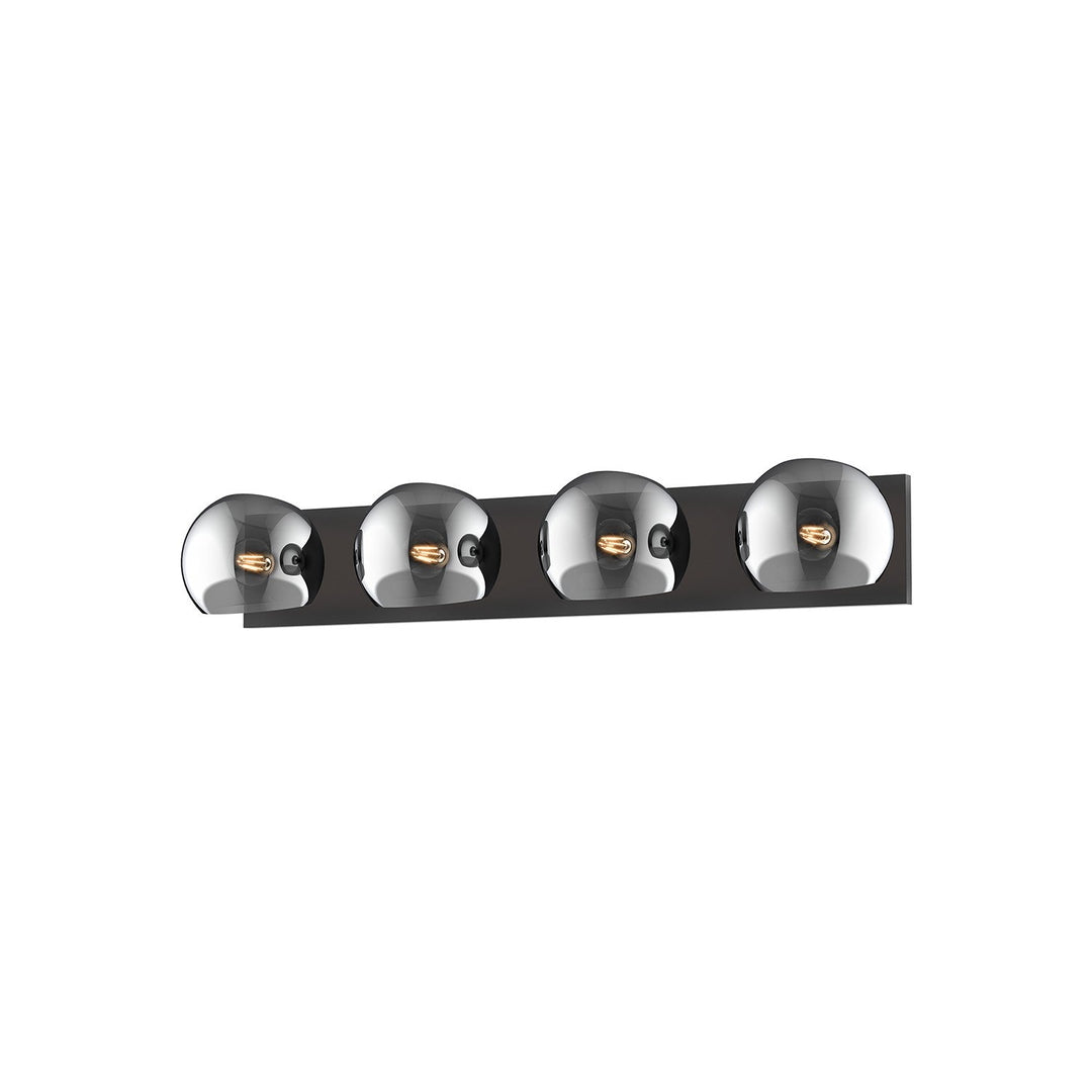 Willow Four Light Bathroom Fixtures in Matte Black/Smoked Solid Glass Alora Canada