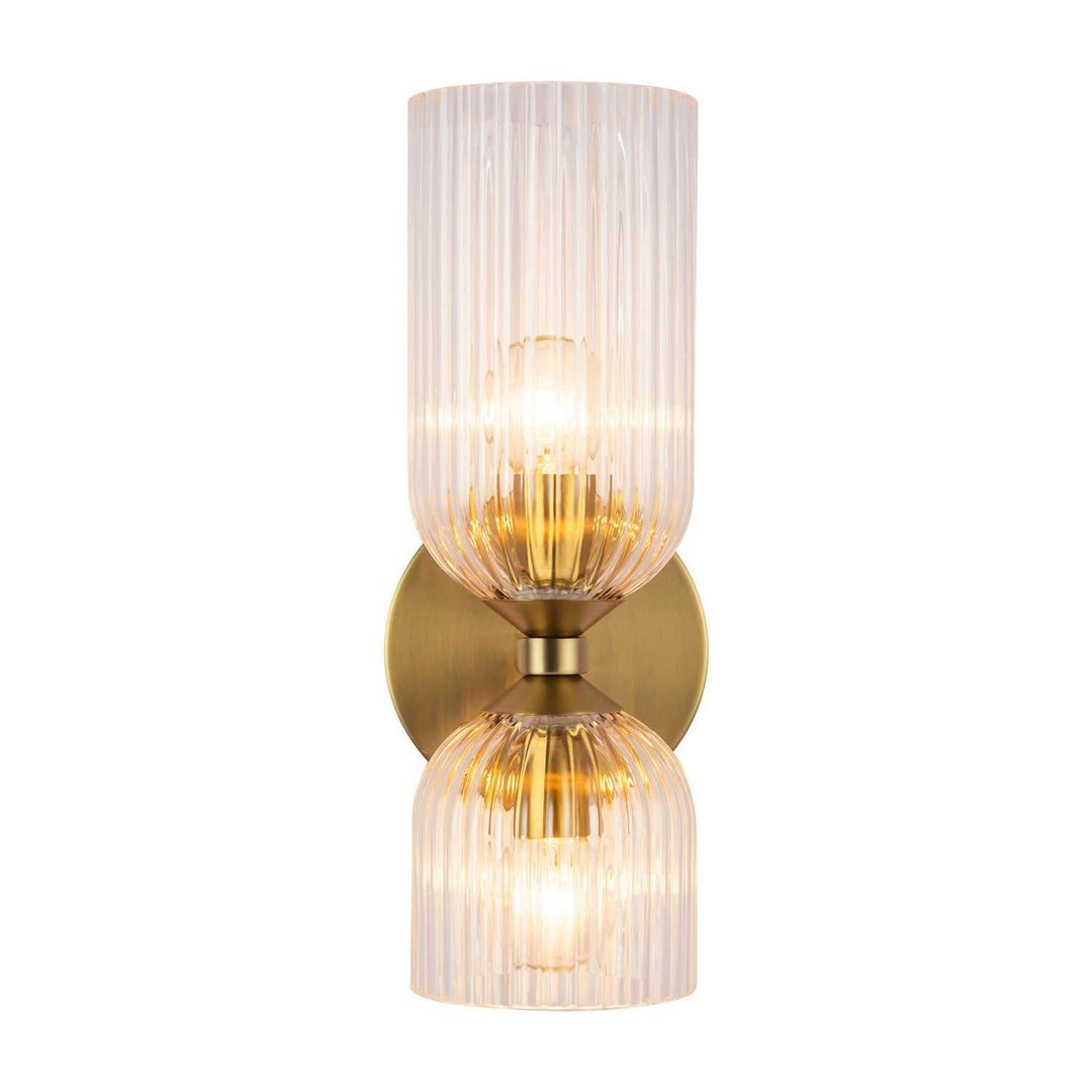 Nelly Two Light Vanity in Brushed Gold/Clear Ribbed Glass Alora Canada