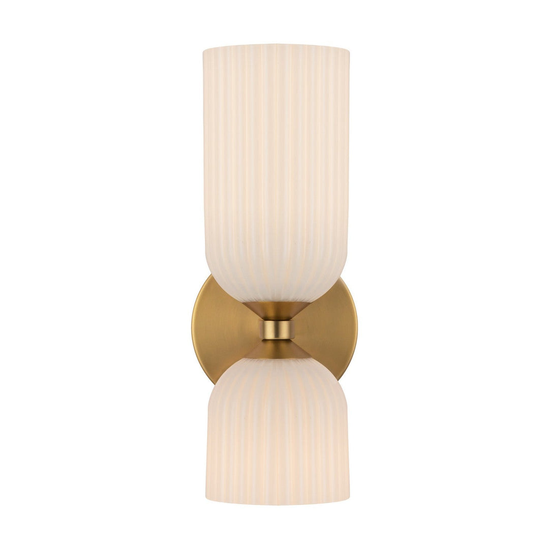 Nelly Two Light Vanity in Brushed Gold/Glossy Ribbed Opal Glass Alora Canada