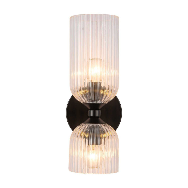 Alora Canada - WV442612MBCR - Two Light Vanity - Nelly - Matte Black/Clear Ribbed Glass