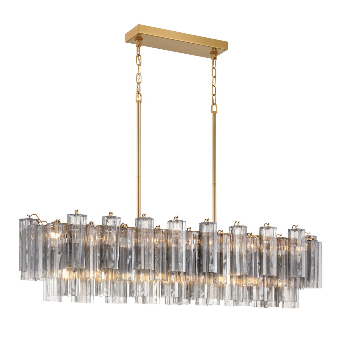 Addis 14 Light Linear Chandelier in Aged Brass - available from The Lighting Shoppe, trusted by Canadian homeowners