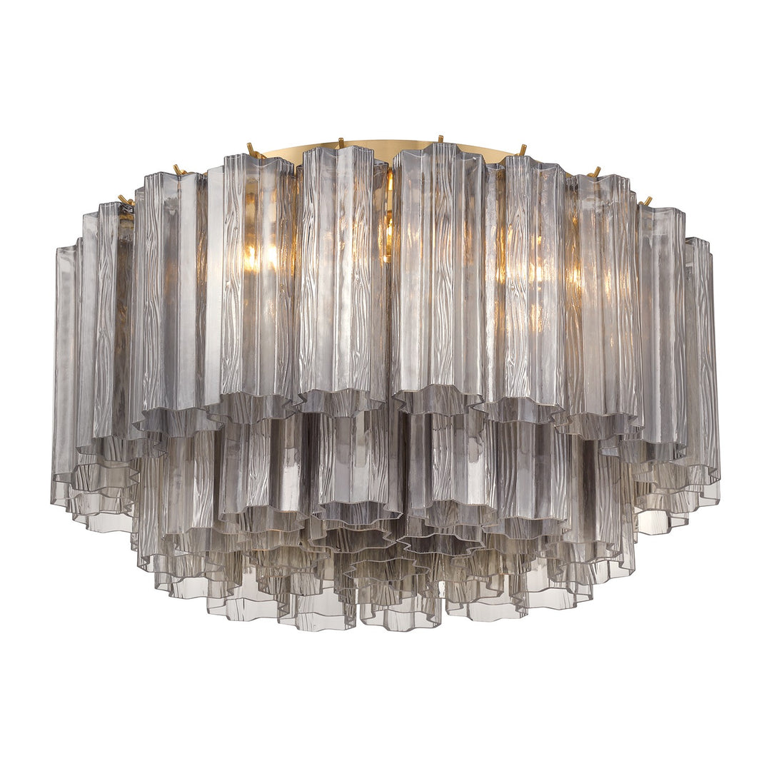 Addis Seven Light Flush Mount in Aged Brass - available from The Lighting Shoppe, trusted by Canadian homeowners