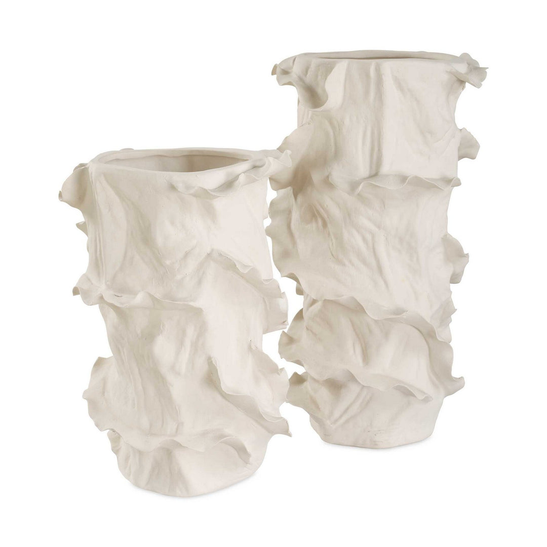 Ripple Crest Vases Set/2 in White - available from The Lighting Shoppe, trusted by Canadian homeowners