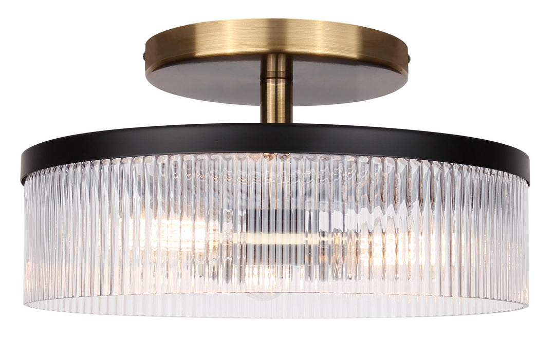 Jenner Three Light Semi-Flush Mount in Matte Black And Gold - available from The Lighting Shoppe, trusted by Canadian homeowners