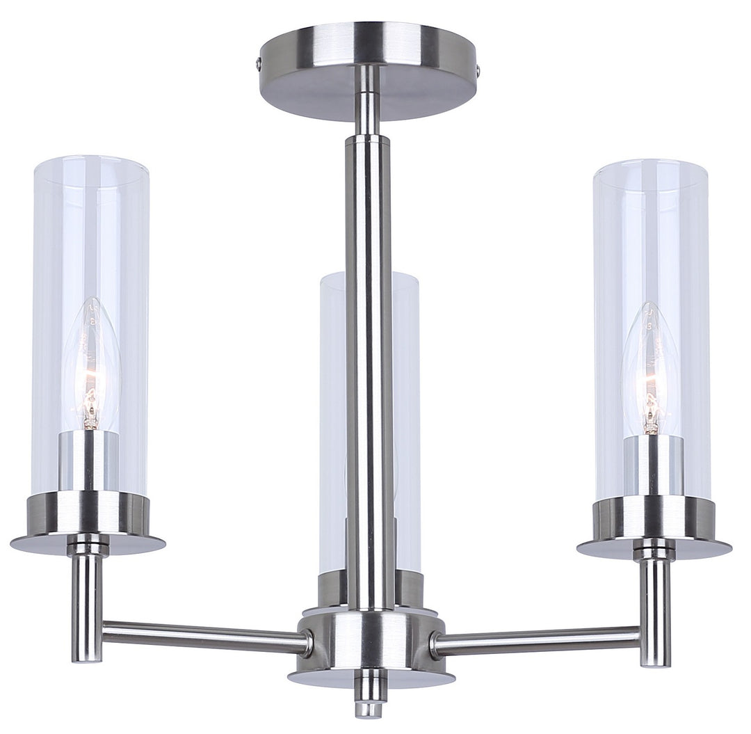 Benson Three Light Semi Flush Mount in Brushed Nickel - available from The Lighting Shoppe, trusted by Canadian homeowners