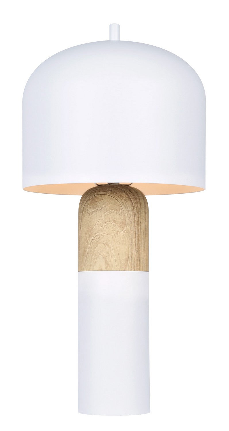 Caleb One Light Table Lamp in Matte White & Faux Wood - available from The Lighting Shoppe, trusted by Canadian homeowners