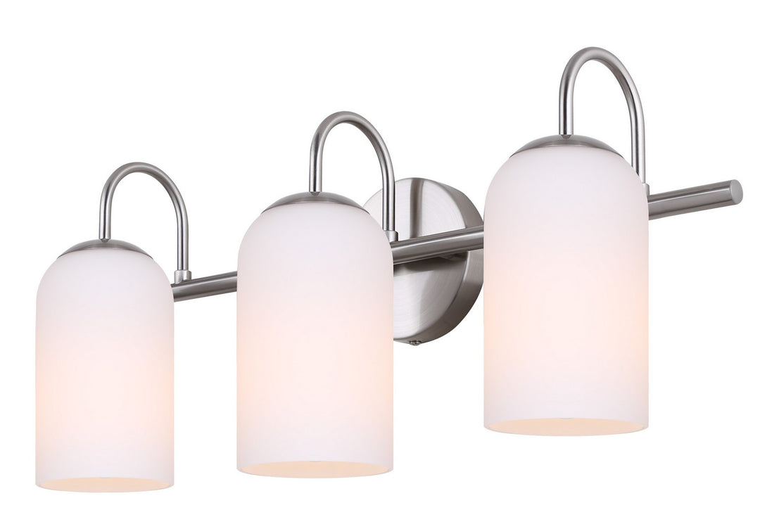Novalee Three Light Vanity in Brushed Nickel - available from The Lighting Shoppe, trusted by Canadian homeowners