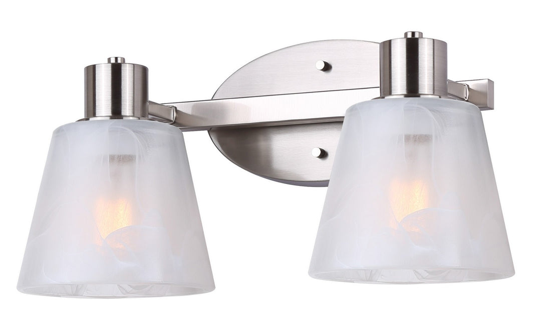 Luelle Two Light Vanity in Brushed Nickel - available from The Lighting Shoppe, trusted by Canadian homeowners
