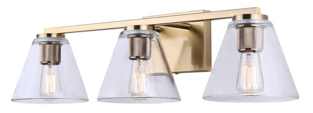 Berklie Three Light Vanity in Gold - available from The Lighting Shoppe, trusted by Canadian homeowners