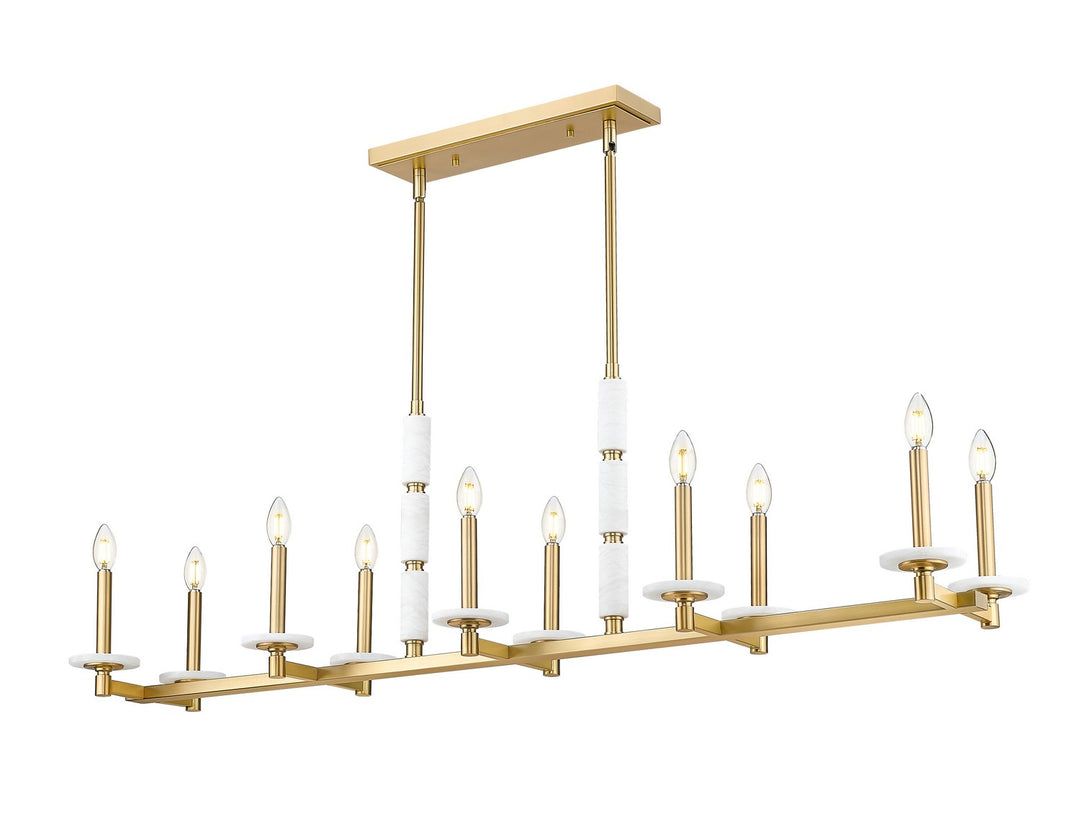 Kaden Ten Light Linear Chandelier in Modern Gold - available from The Lighting Shoppe, trusted by Canadian homeowners