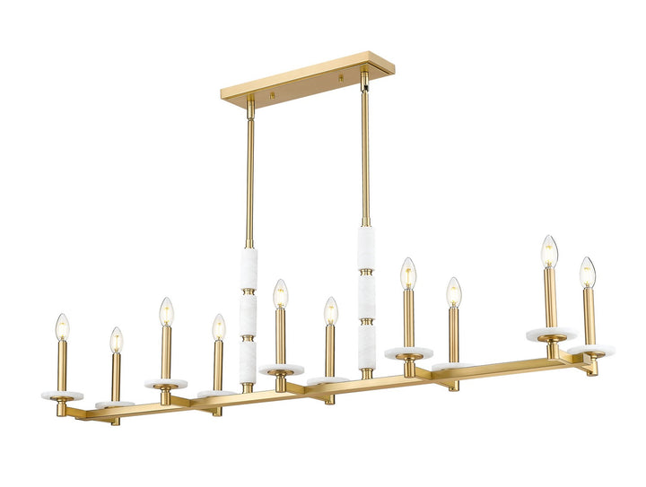Kaden Ten Light Linear Chandelier in Modern Gold - available from The Lighting Shoppe, trusted by Canadian homeowners