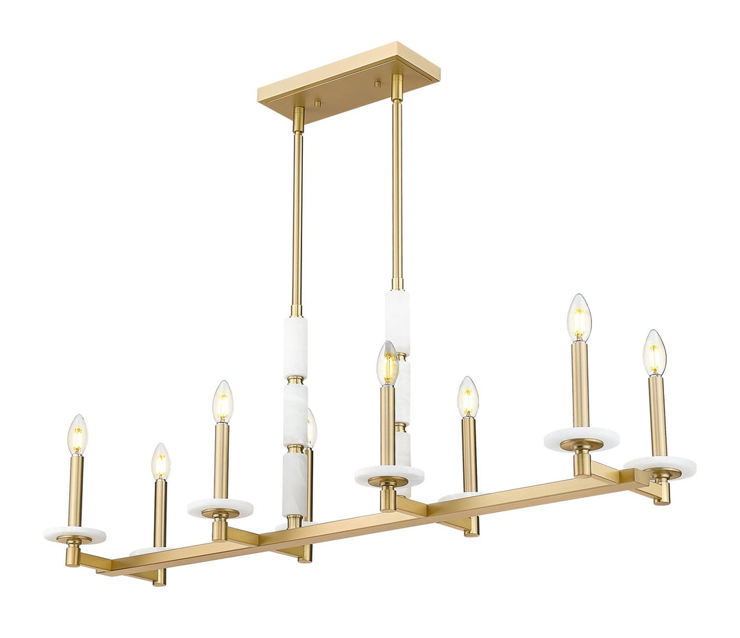 Kaden Eight Light Linear Chandelier in Modern Gold - available from The Lighting Shoppe, trusted by Canadian homeowners