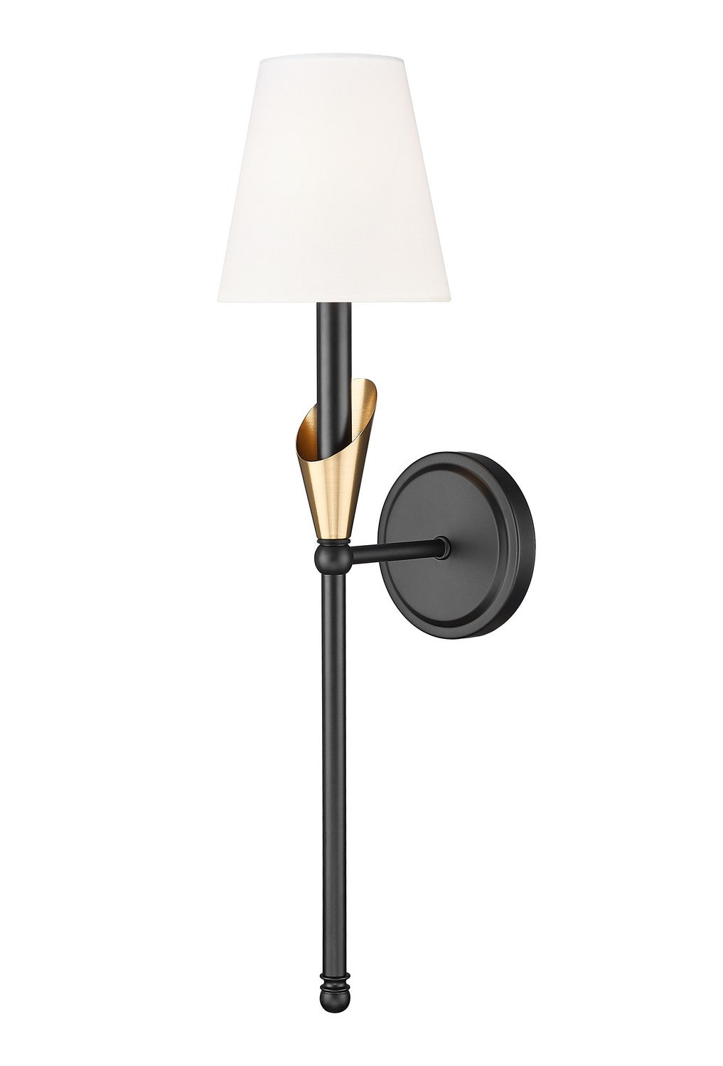 Claudelle One Light Wall Sconce in Matte Black + Modern Gold - available from The Lighting Shoppe, trusted by Canadian homeowners