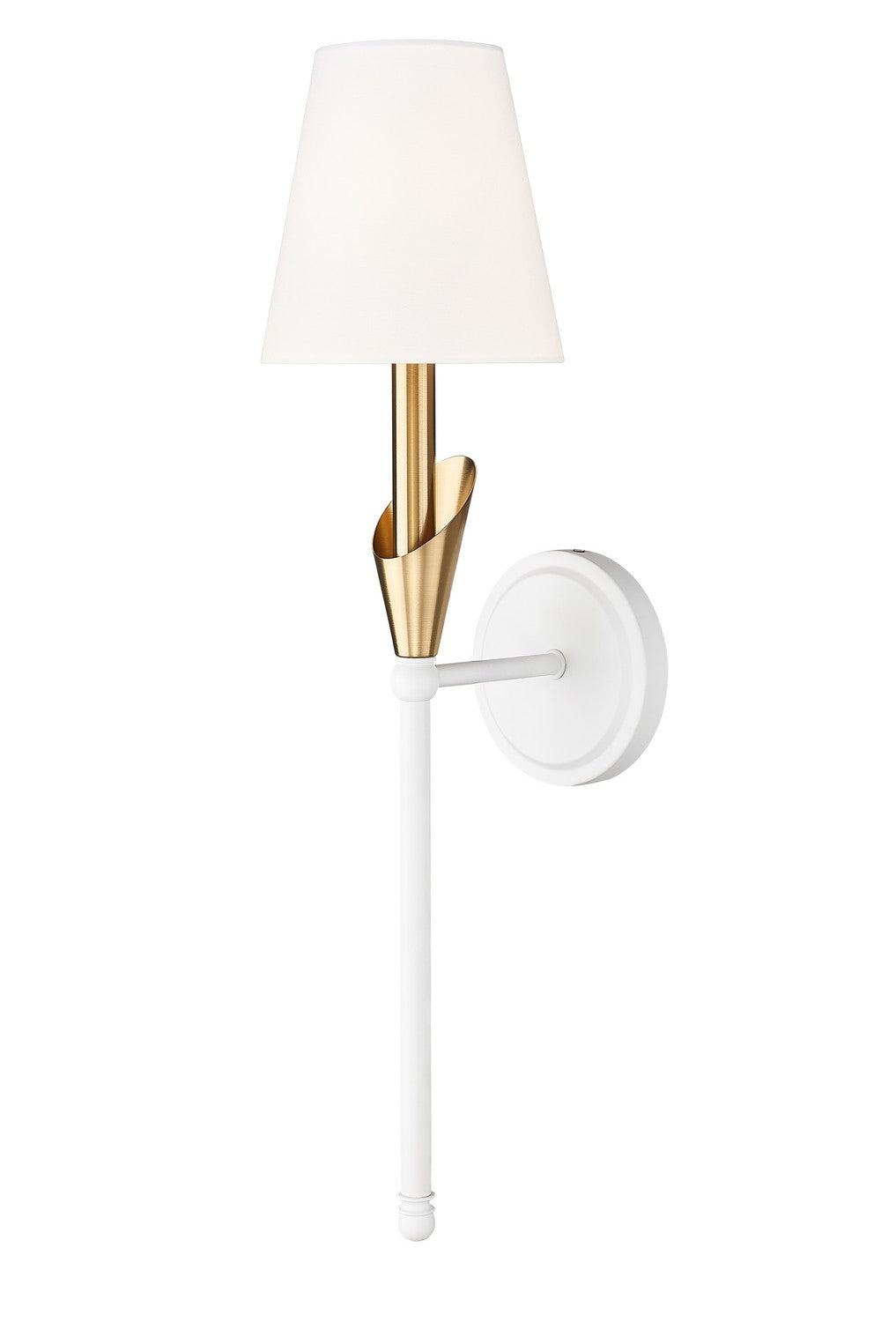 Claudelle One Light Wall Sconce in Textured White + Modern Gold - available from The Lighting Shoppe, trusted by Canadian homeowners