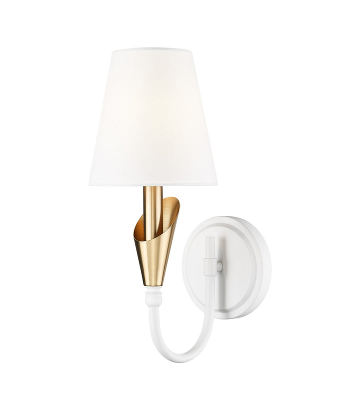 Claudelle One Light Wall Sconce in Textured White + Modern Gold - available from The Lighting Shoppe, trusted by Canadian homeowners