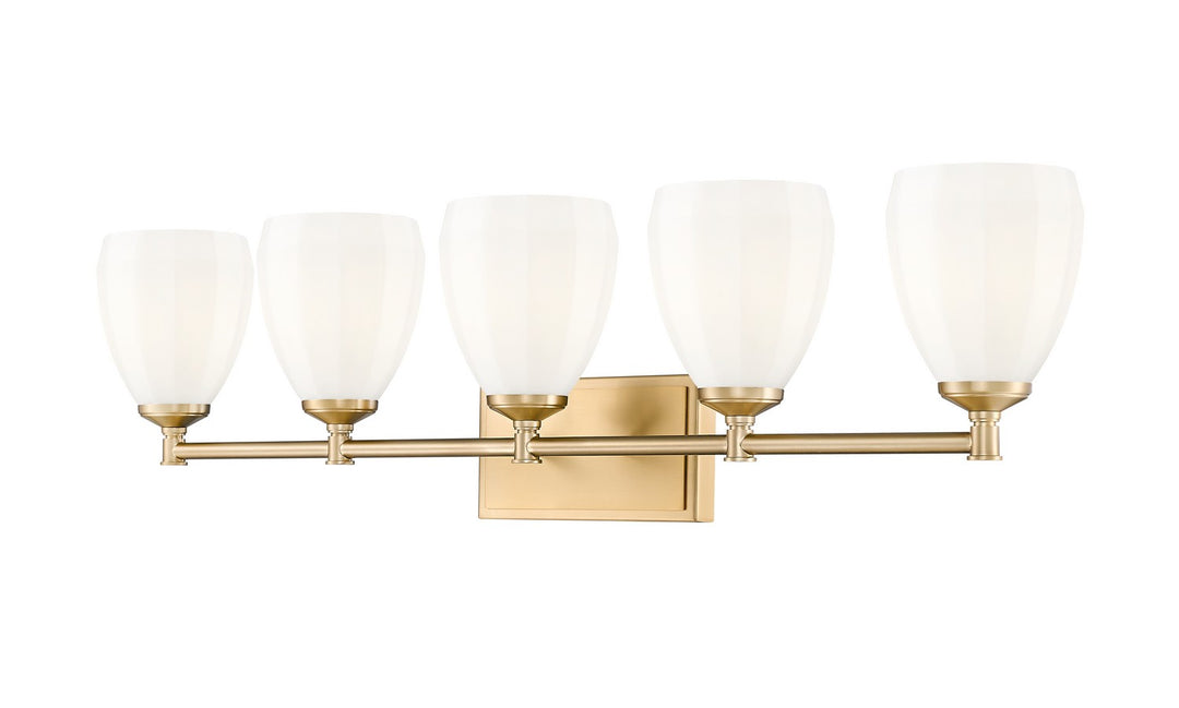 Oren Five Light Vanity in Modern Gold - available from The Lighting Shoppe, trusted by Canadian homeowners