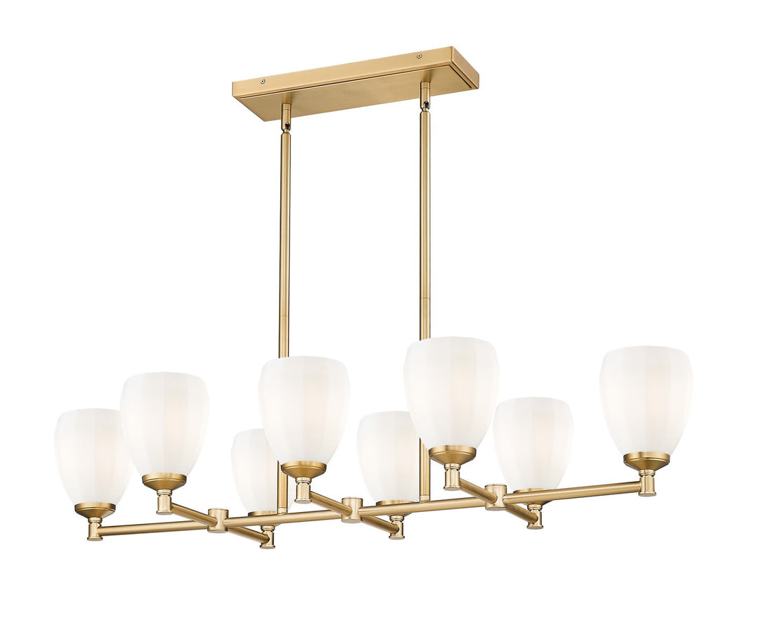 Oren Eight Light Linear Chandelier in Modern Gold - available from The Lighting Shoppe, trusted by Canadian homeowners