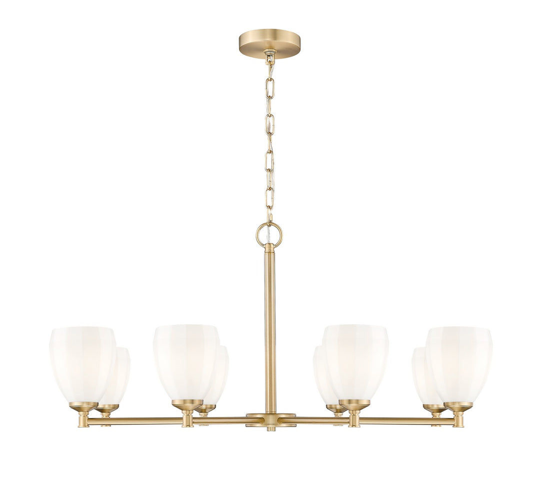 Oren Eight Light Chandelier in Modern Gold - available from The Lighting Shoppe, trusted by Canadian homeowners