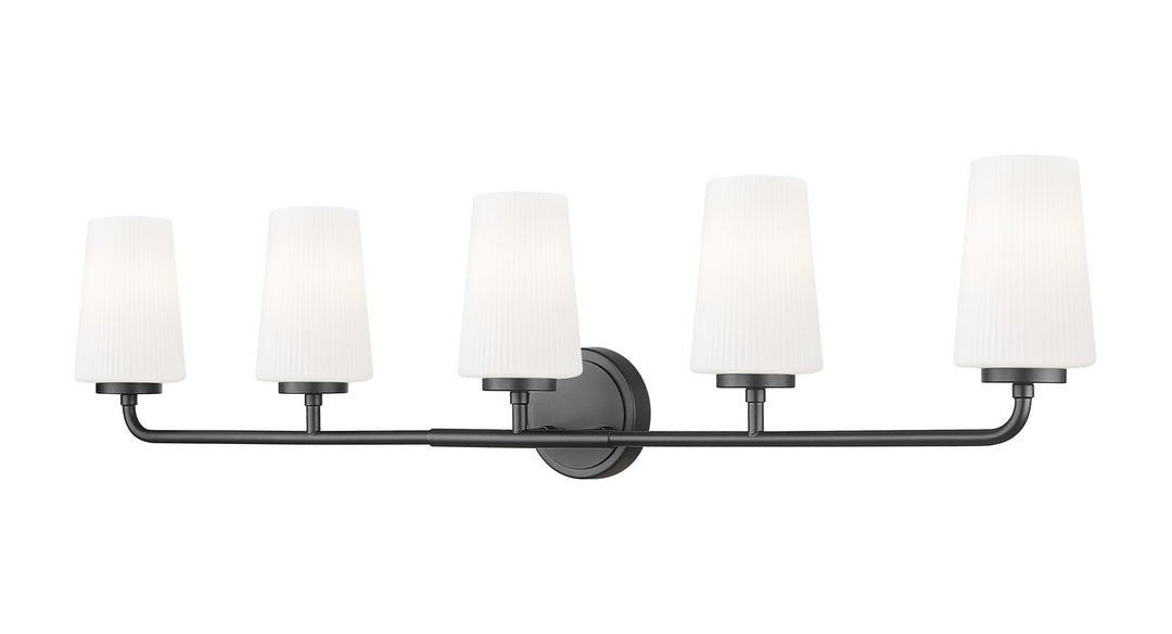 Montford Five Light Vanity in Matte Black - available from The Lighting Shoppe, trusted by Canadian homeowners