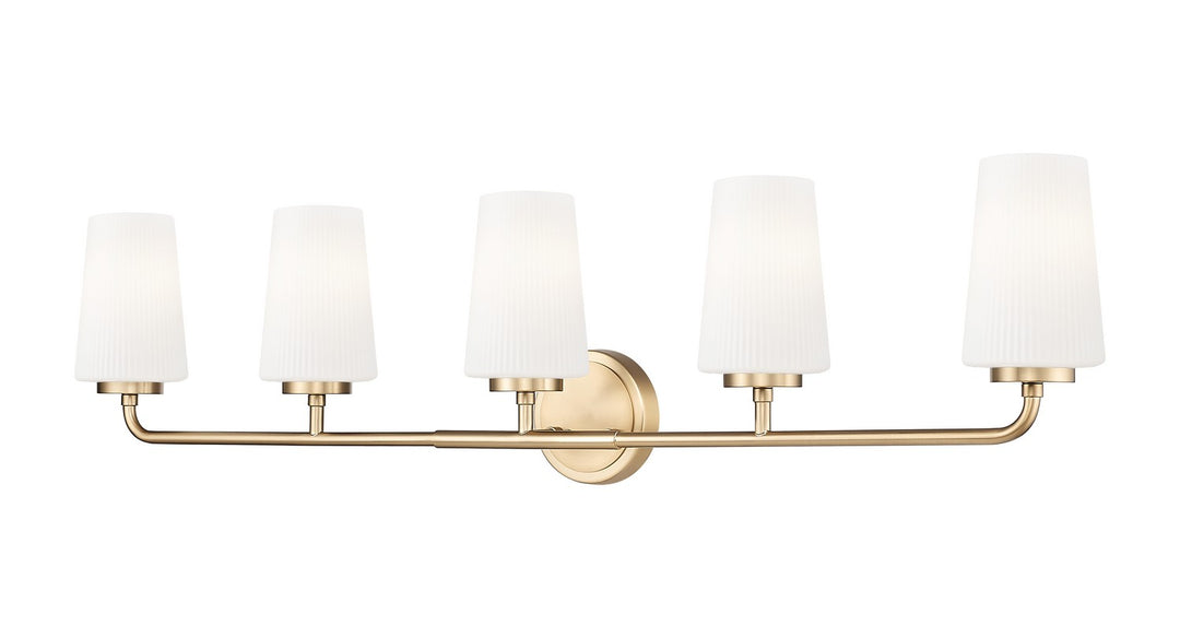 Montford Five Light Vanity in Modern Gold - available from The Lighting Shoppe, trusted by Canadian homeowners
