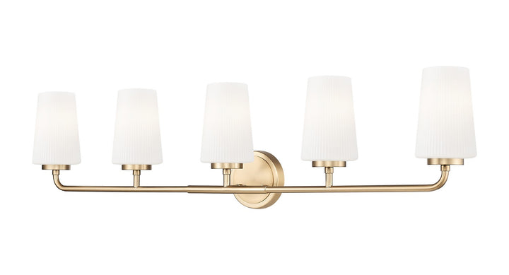 Montford Five Light Vanity in Modern Gold - available from The Lighting Shoppe, trusted by Canadian homeowners