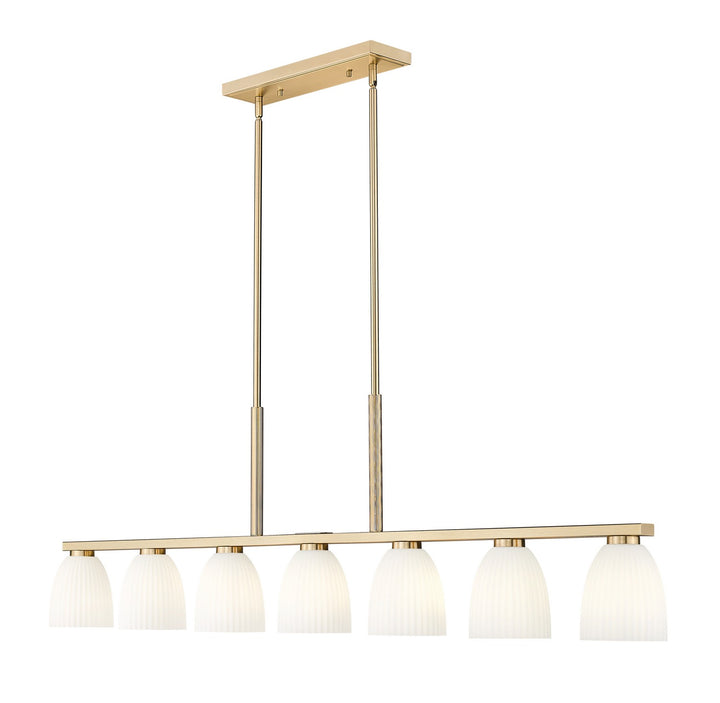 Naya Seven Light Linear Chandelier in Modern Gold - available from The Lighting Shoppe, trusted by Canadian homeowners