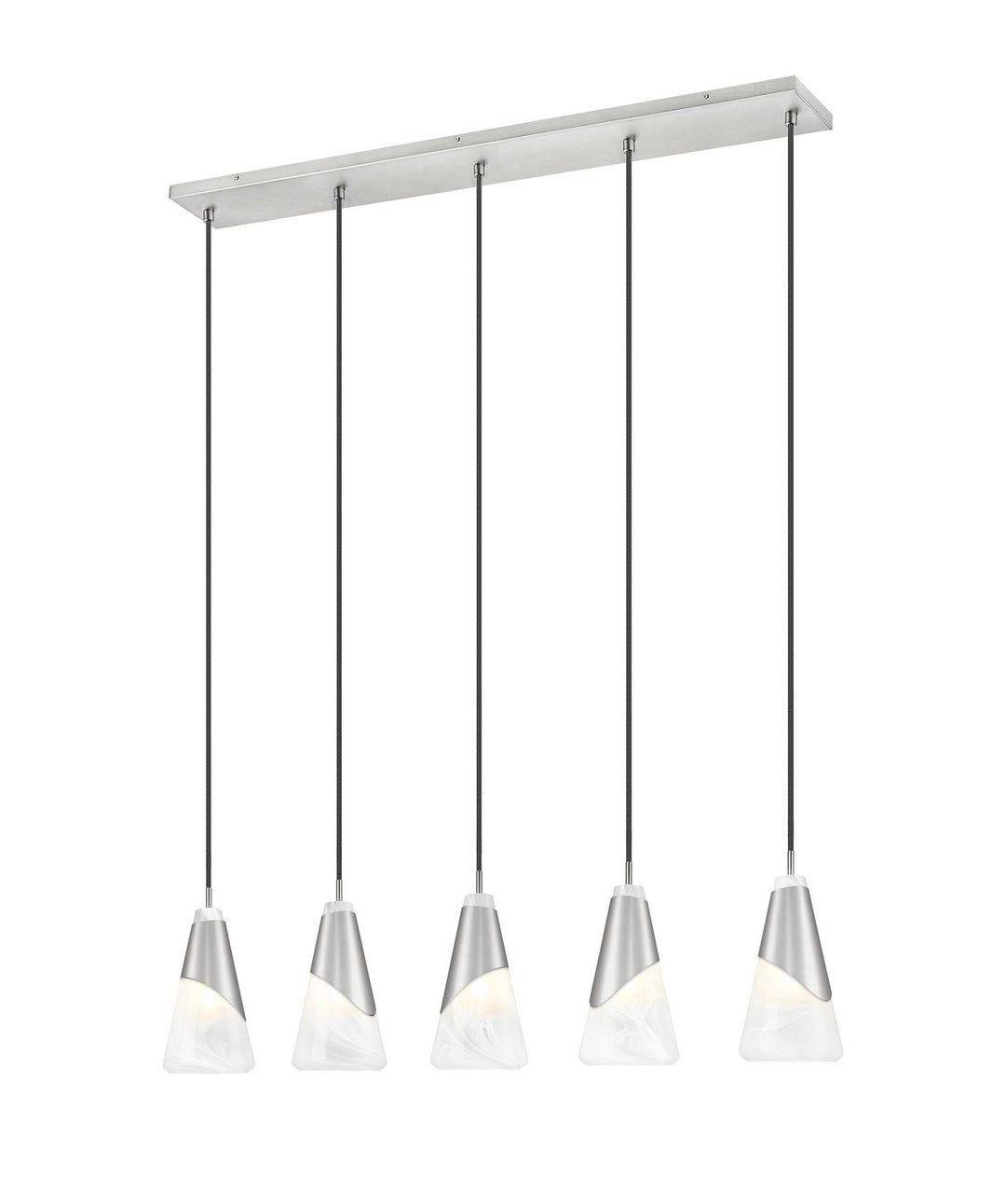 Aimie Five Light Linear Chandelier in Brushed Nickel - available from The Lighting Shoppe, trusted by Canadian homeowners