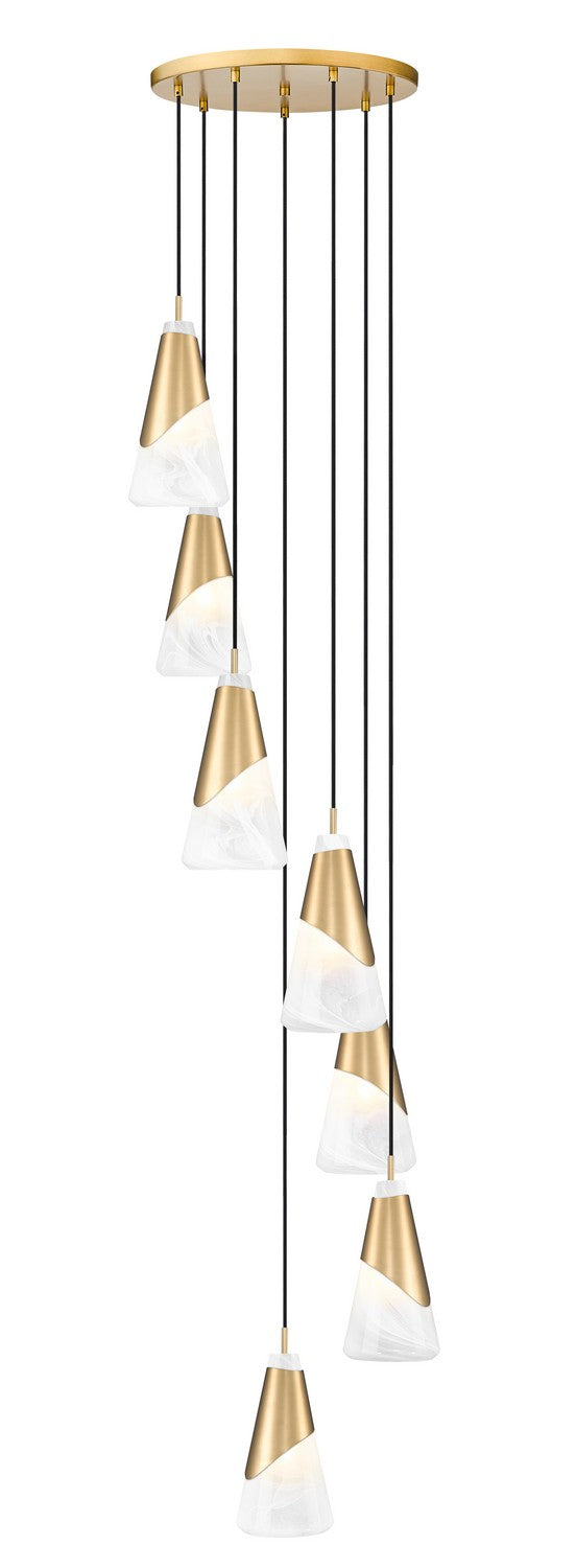 Aimie Seven Light Chandelier in Modern Gold - available from The Lighting Shoppe, trusted by Canadian homeowners