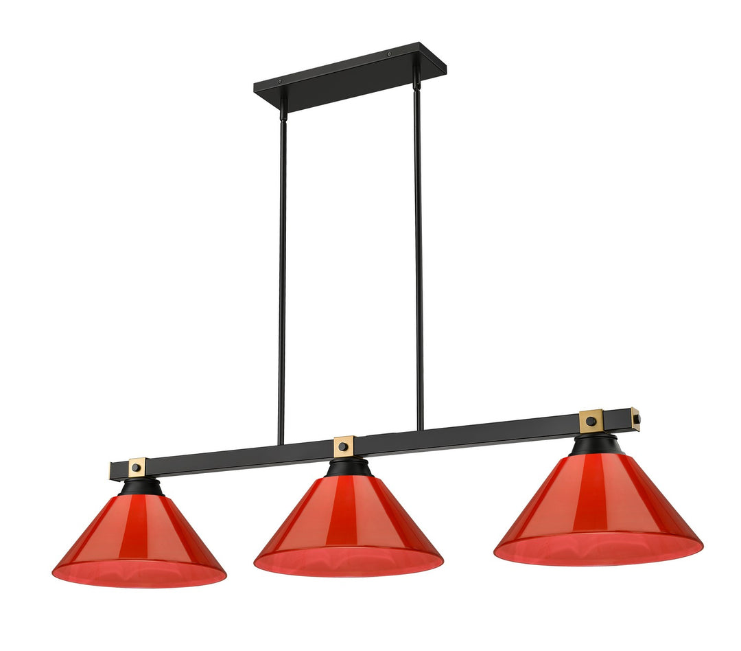 Bronte Three Light Billiard in Matte Black + Rubbed Brass - available from The Lighting Shoppe, trusted by Canadian homeowners