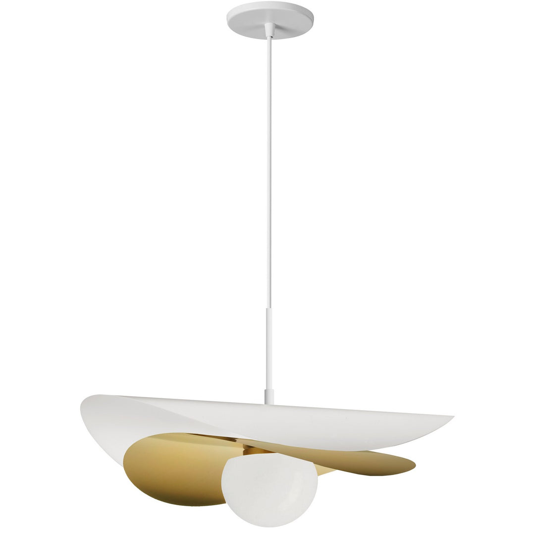 Paven LED Pendant in Matte White/Aged Brass - available from The Lighting Shoppe, trusted by Canadian homeowners